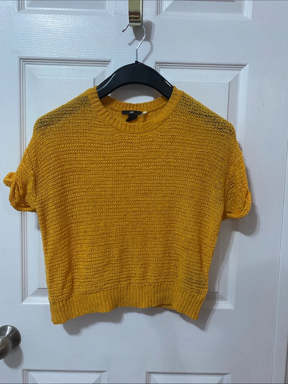 ARCHIVE H&M Mustard Yellow Cropped Open Knit Summer Sweater Top - Size XS EUC